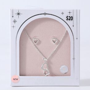 Silver Plated Heart Earring & Necklace Set