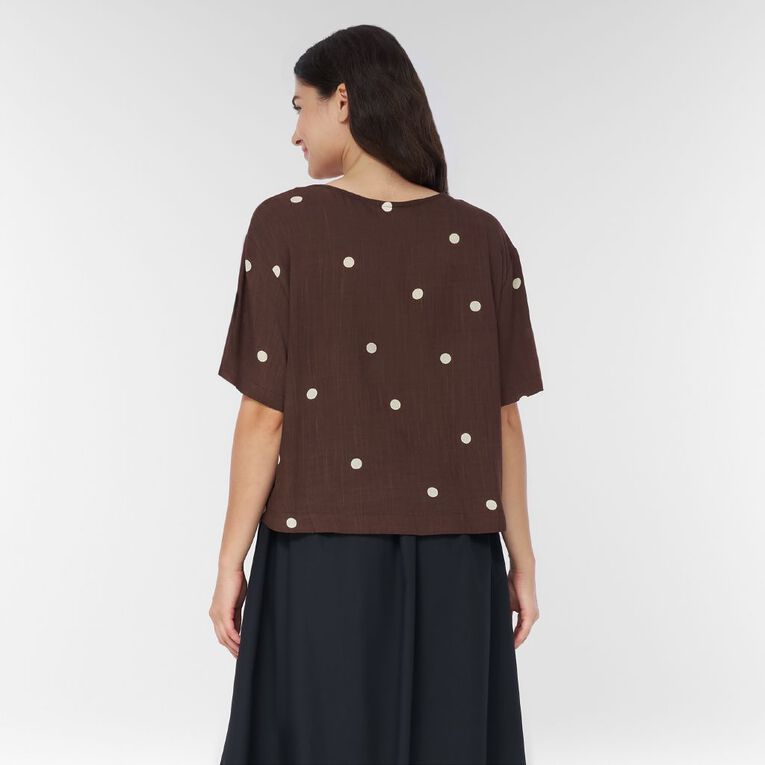 H&H Women's Deep V Neck Short Sleeve Shirt, Brown Dark, hi-res