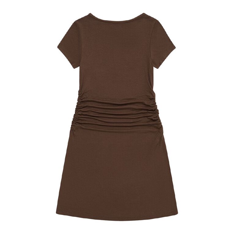 Young Original Short Sleeve Ruched Dress, Brown Dark, hi-res