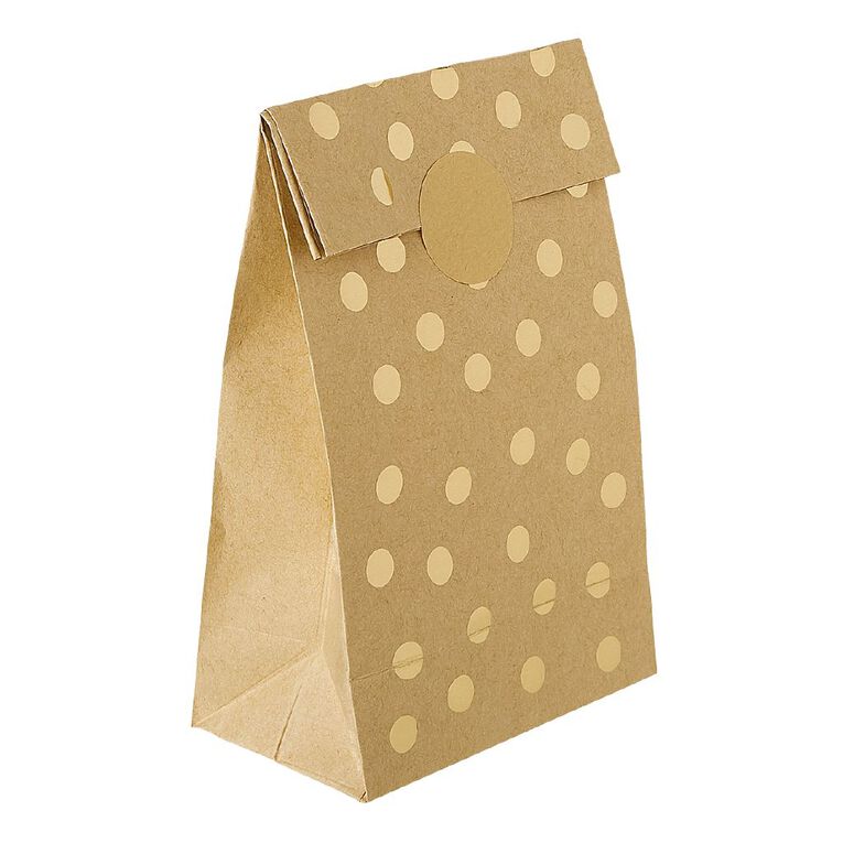 Party Inc Kraft Loot Bags with Seals Gold Spots 21.5cm x 12cm 4 Pack, , hi-res