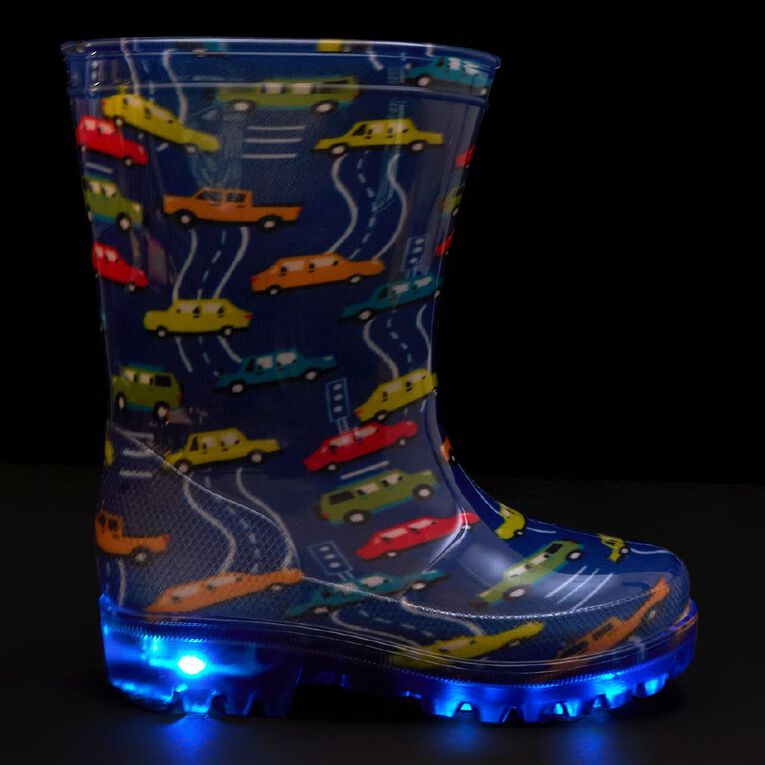 Young Original Junior Kids' Printed Light Up Gumboots, Blue, hi-res