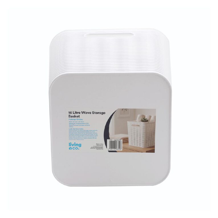 Living & Co Wave Storage Basket Square White 16L, , hi-res