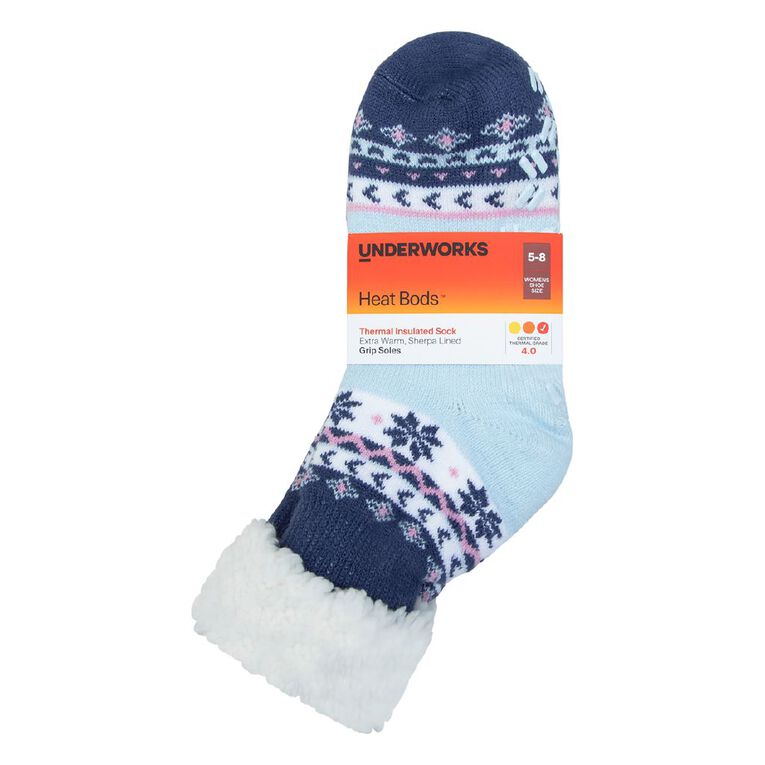Underworks Women's Heat Bods Sherpa Crew Socks 1 Pack, Blue, hi-res