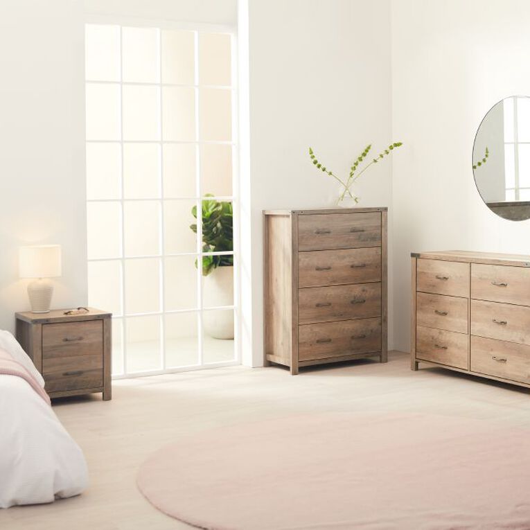 Living & Co Homestead 2 Drawer Bedside Table Rustic Brown, , hi-res