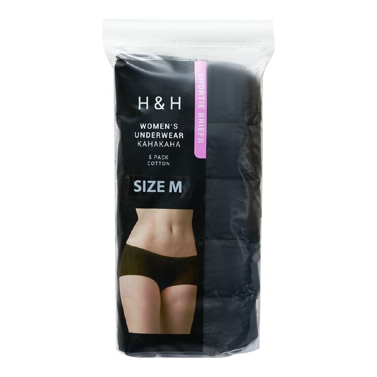 H&H Women's Shortie Briefs 5 Pack, Black, hi-res