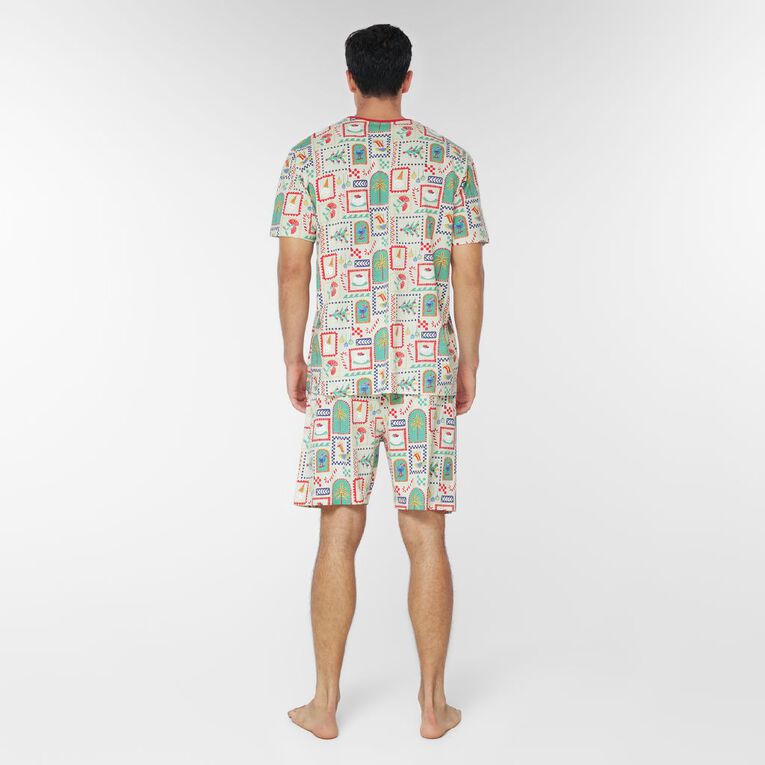 H&H Men's Family Christmas Tee and Shorts Pyjama Set, Cream, hi-res