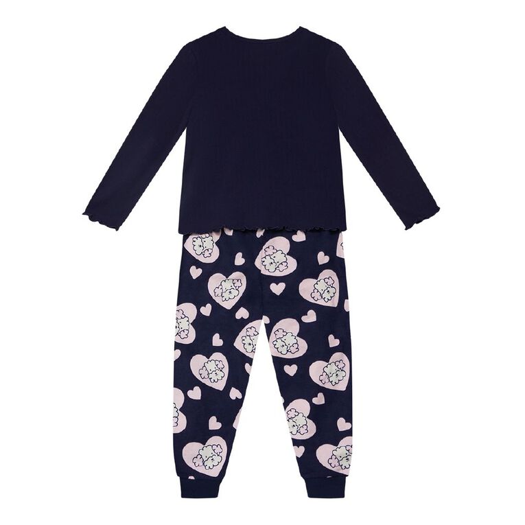 H&H Girls' Pointelle and Flanelette Pyjama Set, Blue Dark, hi-res