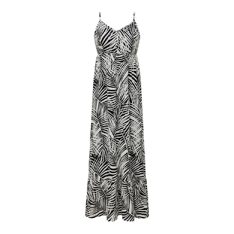 H&H Women's Strappy Tiered Dress Maxi, Black/White, hi-res