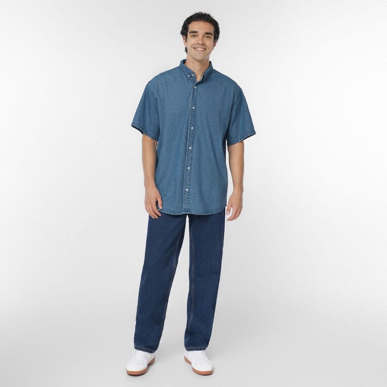 Garage Men's Short Sleeve Denim Shirt, Denim Mid, hi-res