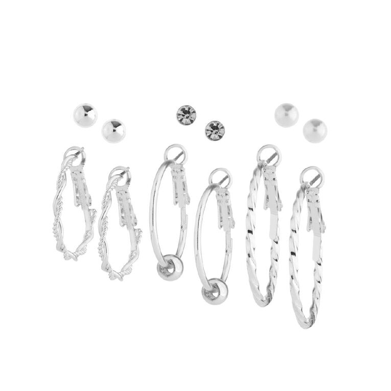 H&H Swirl Hoop Silver Earring 6 Pairs, , hi-res