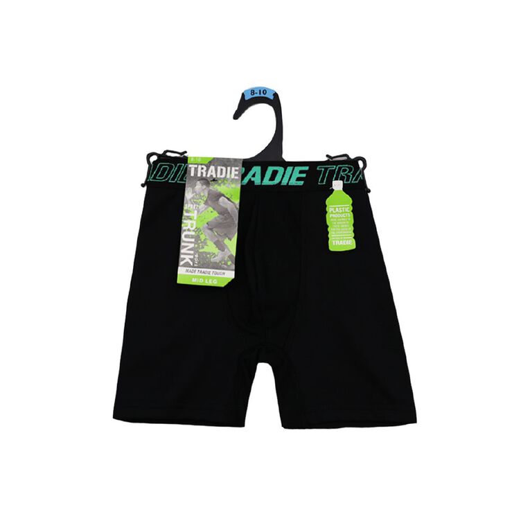Tradie Boys' Mid Leg Sport Trunks, Black, hi-res