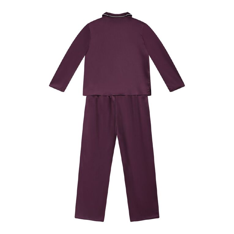 H&H Girls' Satin Button Up Pyjama Set, Red Mid, hi-res