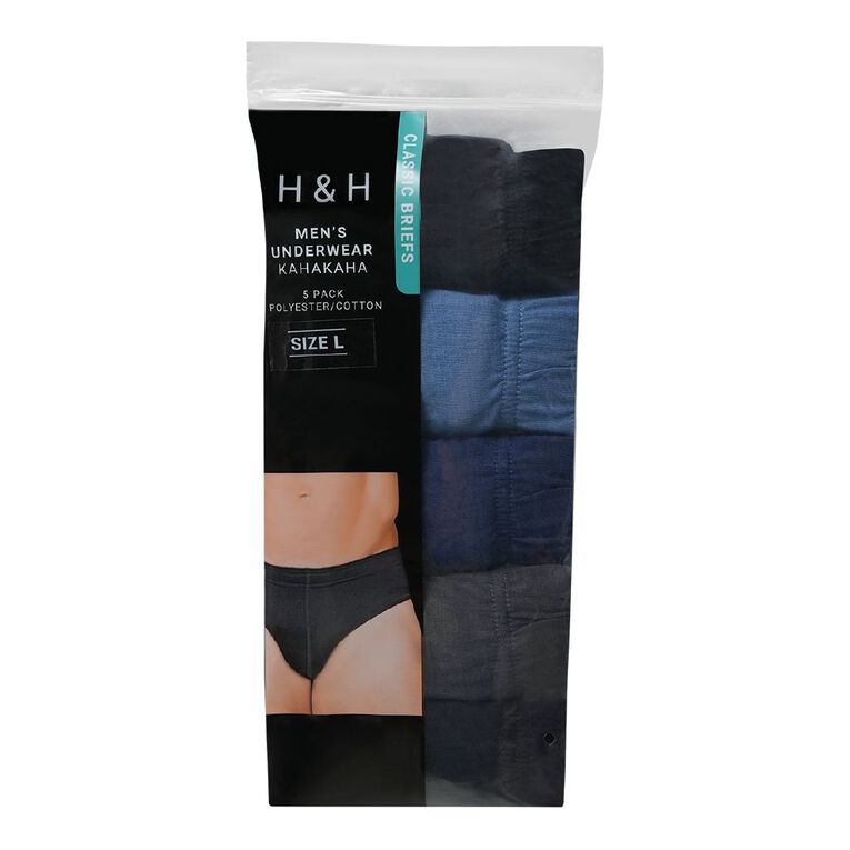 H&H Men's Briefs 5 Pack, Black/Blue, hi-res
