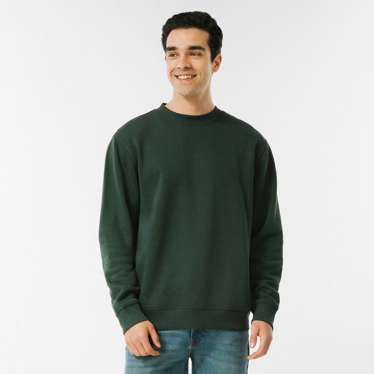 H&H Men's Plain Crew Sweatshirt, Green Dark, hi-res