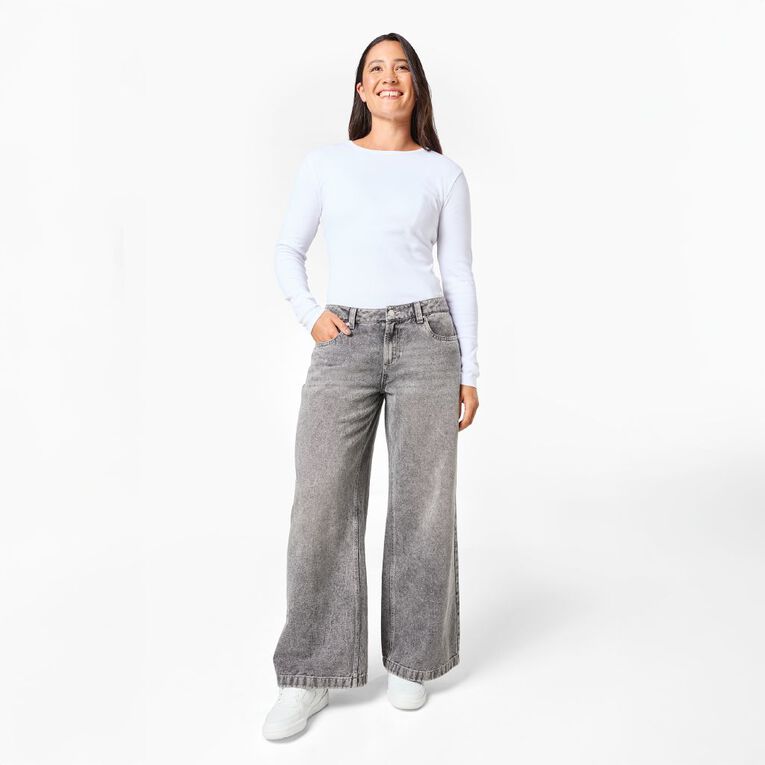 H&H Women's Low Rise Baggy Jeans, Grey Light, hi-res