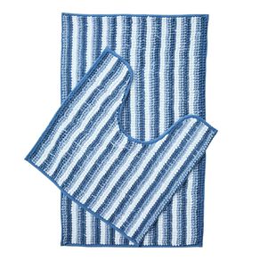 Living & Co Bath Mat Set Pop Stripes 2 Piece Blue Mid 45cm x 45cm