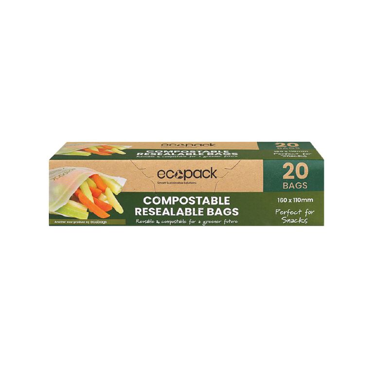 Ecopack Compostable Resealable Snack Bags 20 pack