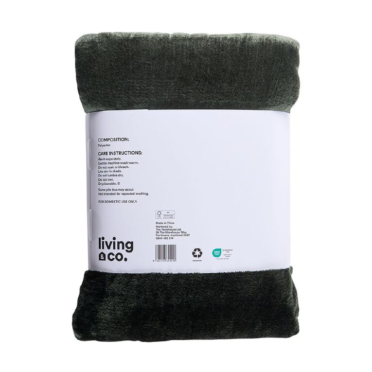 Living & Co 400gsm Mink Feel Blanket Green Queen, , hi-res