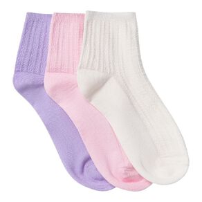 H&H Girls' Cable Quarter Crew Socks 3 Pack