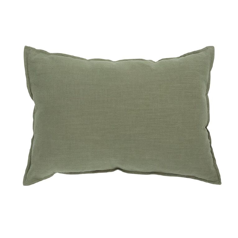 Living & Co Cushion Linen Rich Lumbar Green 40cm x 60cm, , hi-res