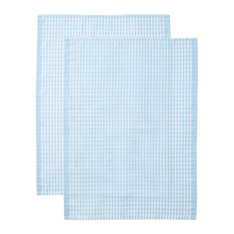 Living & Co Cotton Tea Towel XL Check Blue 2 Pack, , hi-res