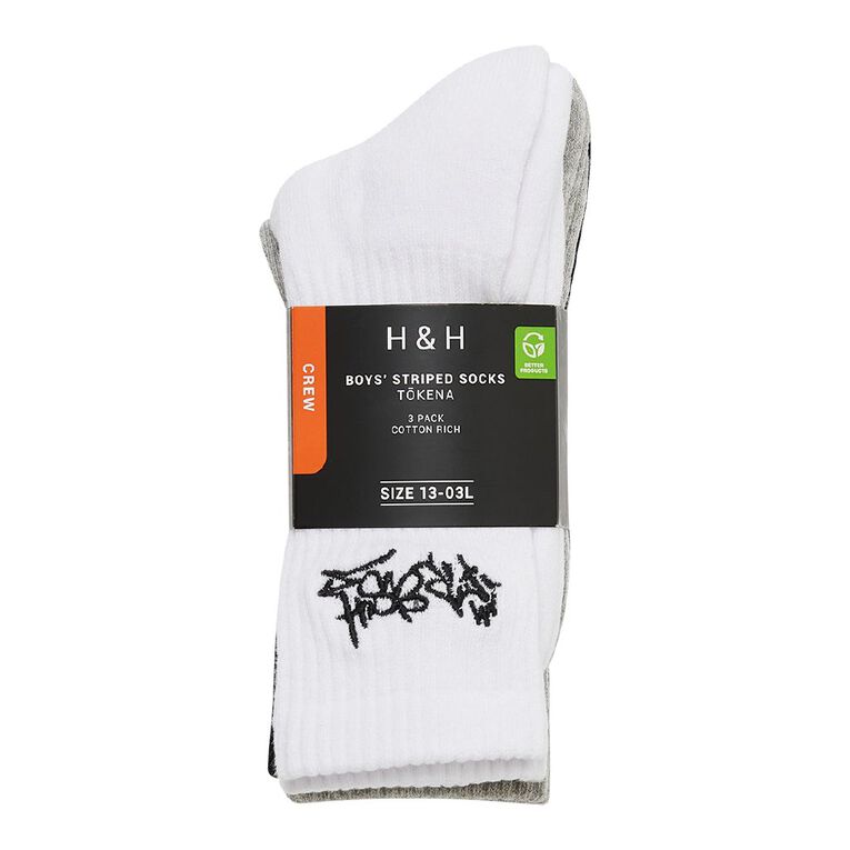 H&H Boys' Mixed Sport Crew Socks 3 Pack, Black, hi-res