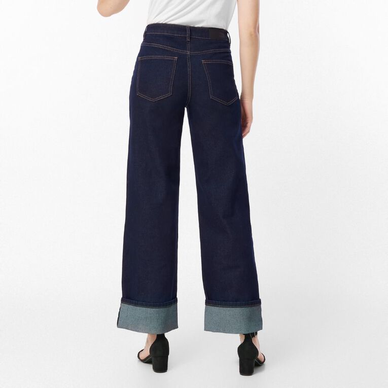 H&H Women's Wide Leg Turn Up Jean, Denim Dark, hi-res