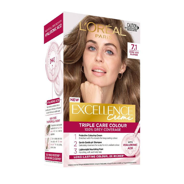 L'Oreal Paris Excellence Creme Hair Colour Dark Ash Blonde 7.1, , hi-res