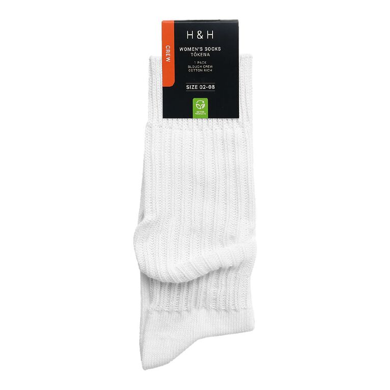H&H Women's Slouch Sock 1 Packs, White, hi-res