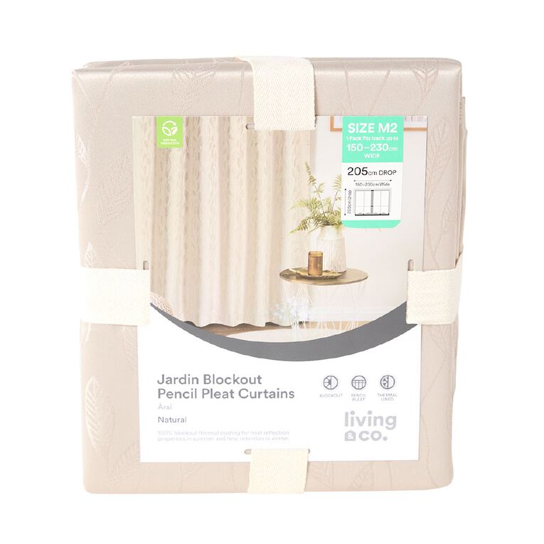Living & Co Jardin Curtains Natural 150-230cm Wide/160cm Drop, Natural, hi-res