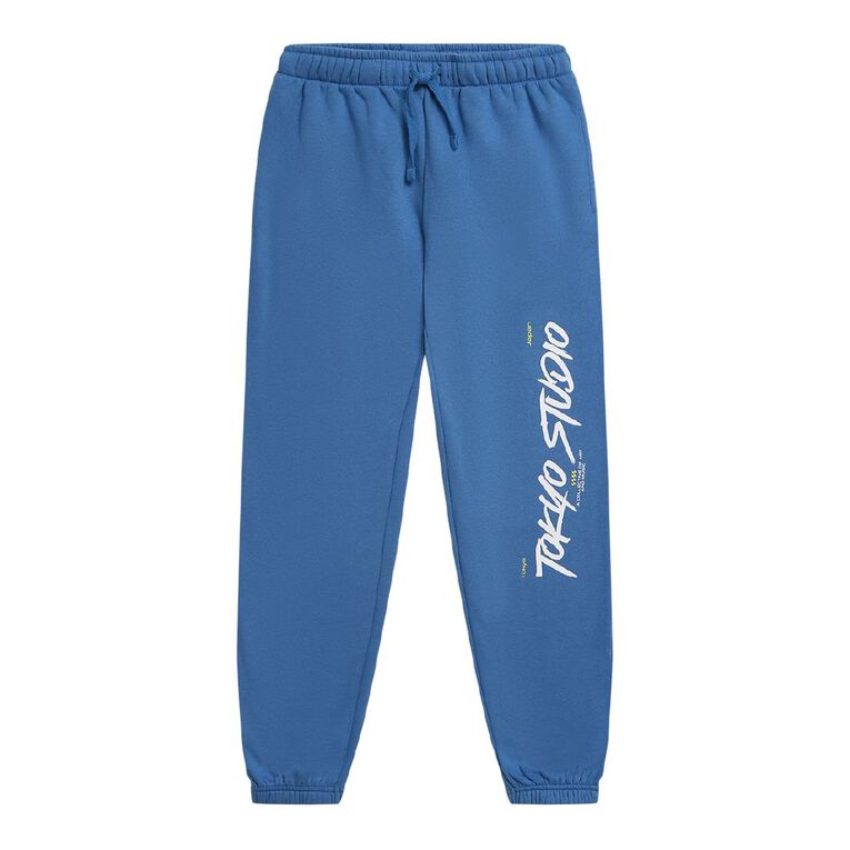 Young Original Print Trackpants, Blue Mid, hi-res