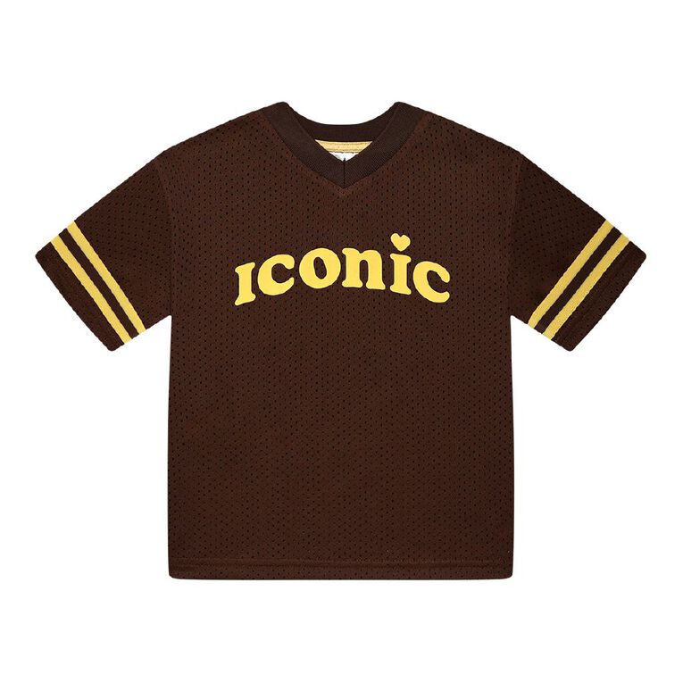 Young Original Toddler Short Sleeve Boxy Eyelet Mesh Tee, Brown Dark, hi-res