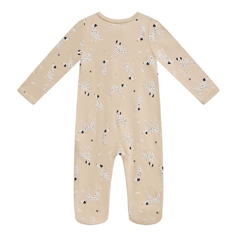 Young Original Babies' Zip-Thru Footed All-in-One, Brown Light DOGS, hi-res