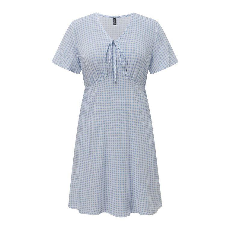 H&H Women's Short Sleeve Tea Dress Mini, Blue/White, hi-res