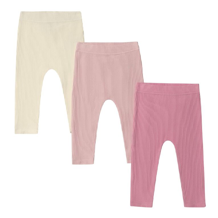 Young Original Babies' Rib Leggings 3 Pack, Pink, hi-res