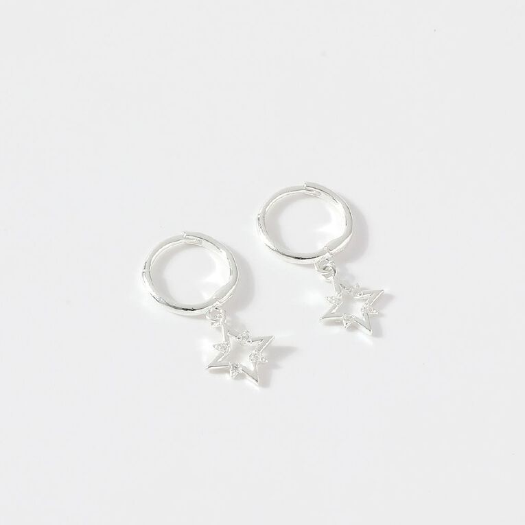 Sterling Silver CZ Star Endless Sleeper Earrings, , hi-res