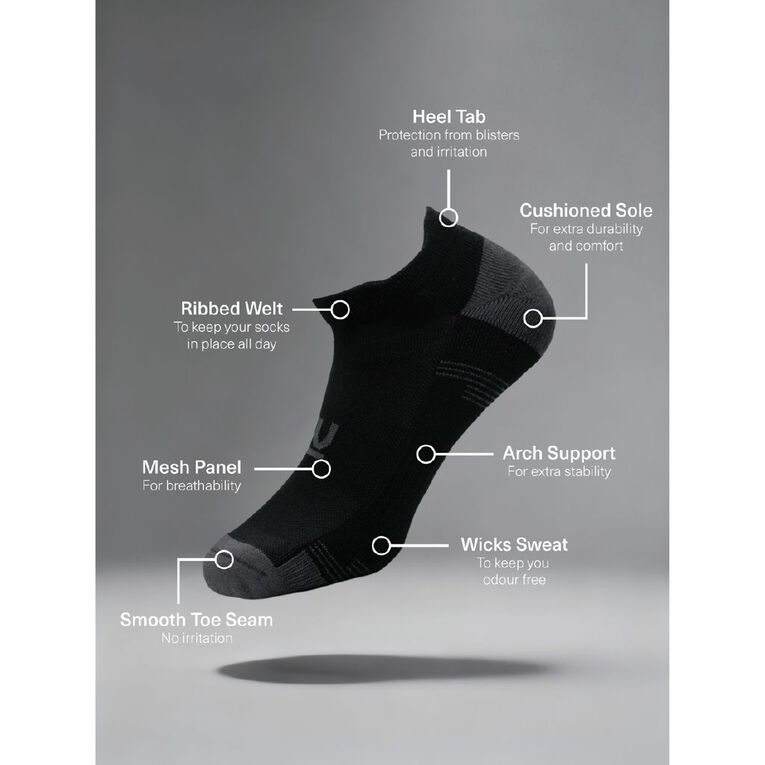 Underworks Bamboo Tech Heel Tab 3 Pack, Black, hi-res