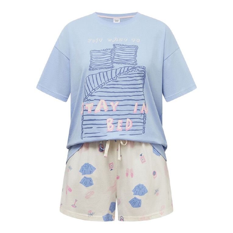 H&H Women's Tee and Short Pyjama Set, Blue Light, hi-res
