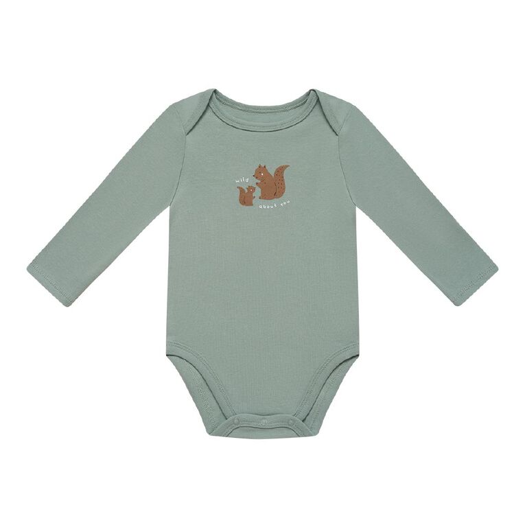Young Original Babys' Long Sleeve Printed Bodysuit 3 Pack, Blue Light SQUIRREL, hi-res