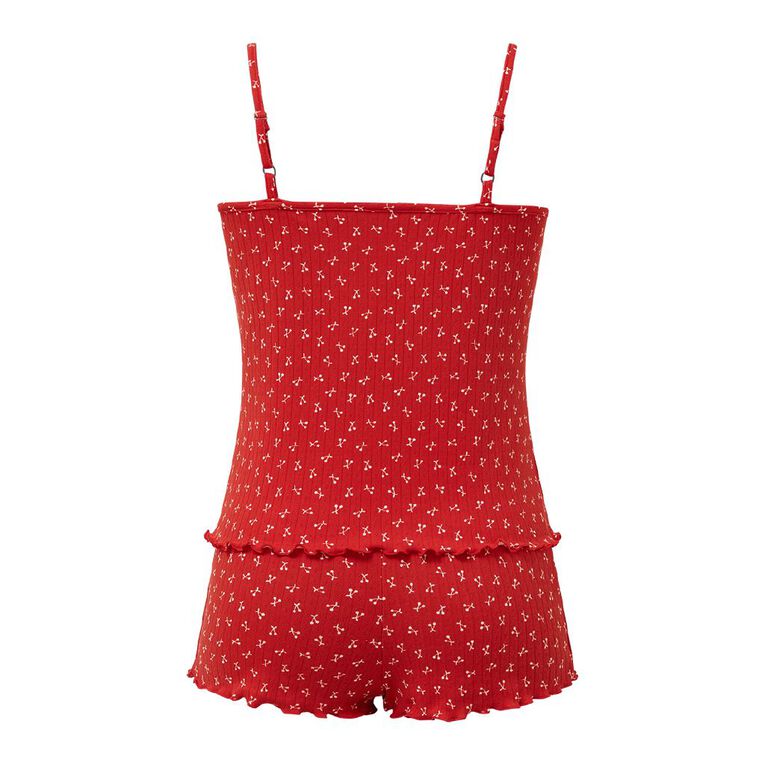 H&H Women's Pointelle Pyjama Cami Set, Red Mid, hi-res