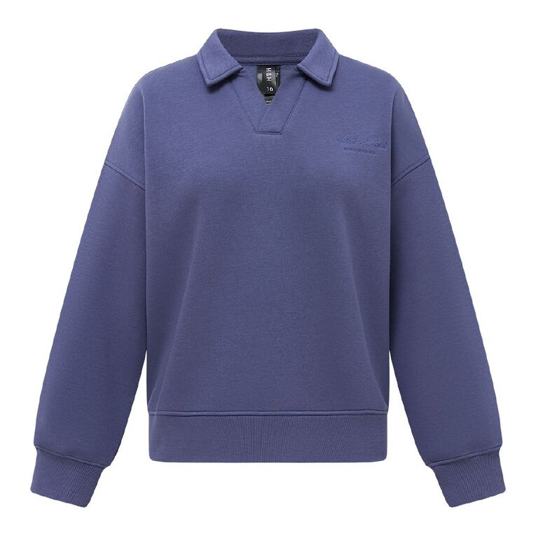 H&H Women's Long Sleeve Collared Sweat, Blue Mid, hi-res