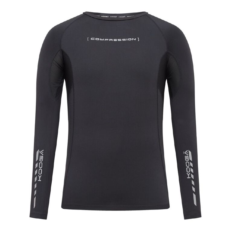 KooGa Men's Long Sleeve Compression Tee Black BLACK The Warehouse