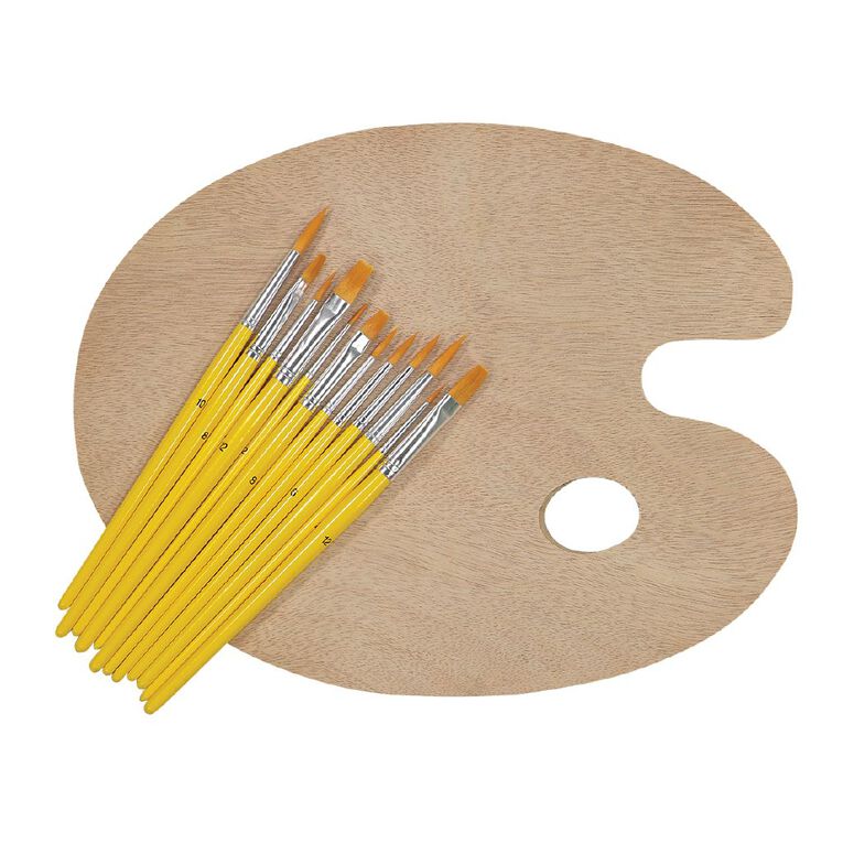 Uniti Wooden Palette & Brush Set 12 Pack Natural, , hi-res