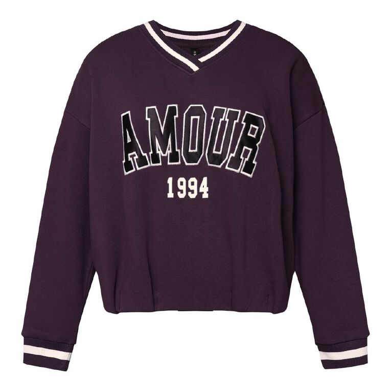 H&H Women's Long Sleeve Puffball Hem College, Purple Dark, hi-res