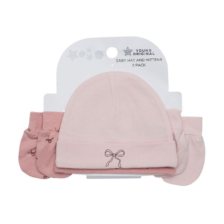 Young Original Babies' Beanie and Mittens Set, Pink Light, hi-res