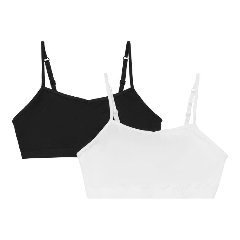 H&H Girls' Essential Seamfree Crop 2 Pack, Black/White, hi-res