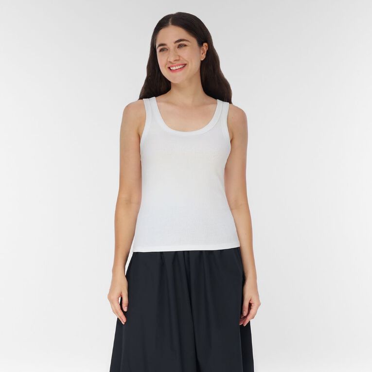 H&H Women's Rib Scoop Neck Tank, White, hi-res
