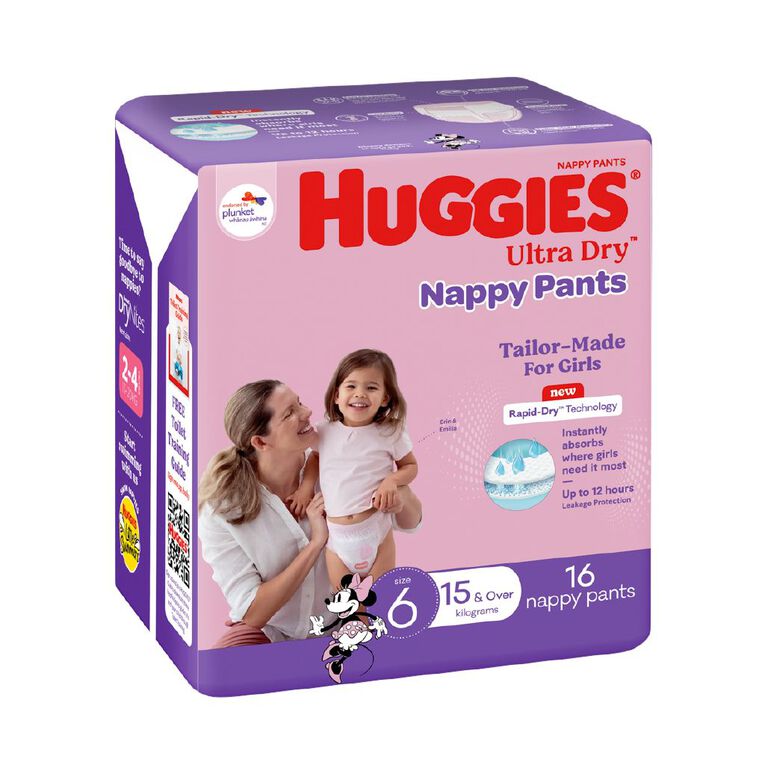 Huggies Girls' Convenience Junior Ultra Dry Pants Size 6 15+kg 16 Pack, , hi-res