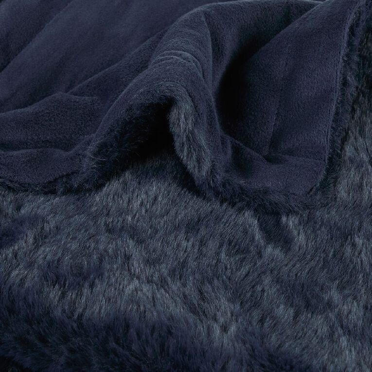 Living & Co Throw Faux Fur Bunny Navy 127cm x 152cm, , hi-res