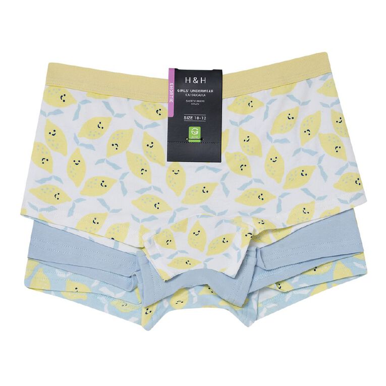 H&H Girls' Shortie Briefs 3 Pack, Yellow Light, hi-res